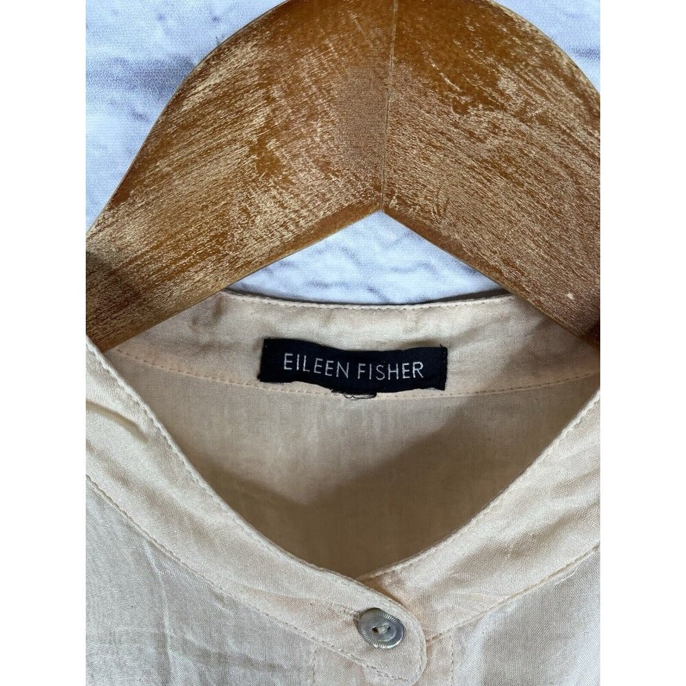 EILEEN FISHER Women's Peach Silk/Cotton Button Down Blouse - Picture 2 of 5